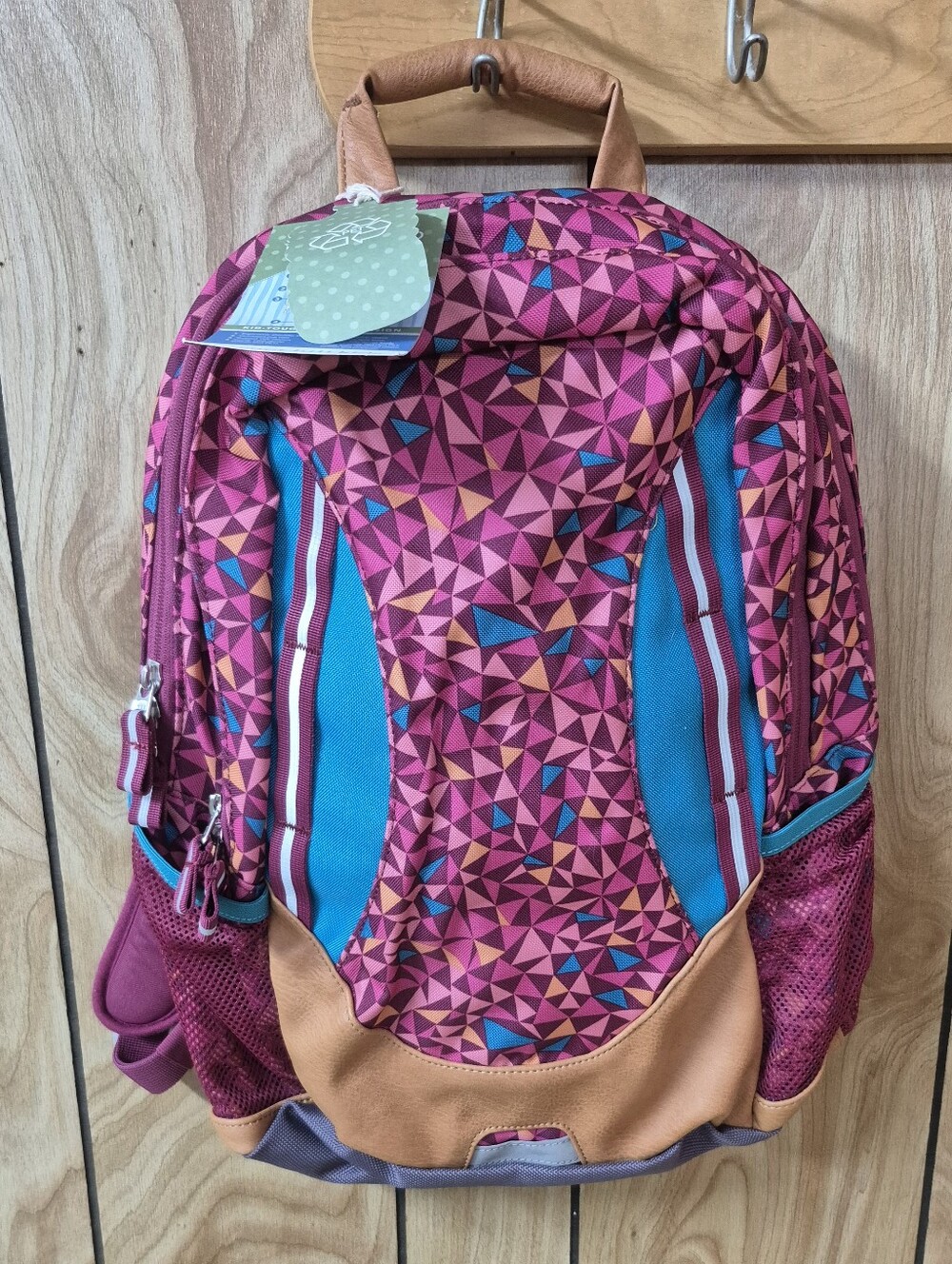 Kids Pink Geometric Travel Backpack with Turquoise Accents